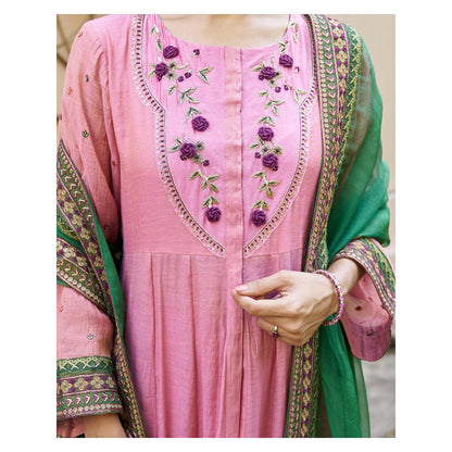 Naaz By Noor Kikli Pink Embroidered Anarkali with Pant and Dupatta (Set of 3)