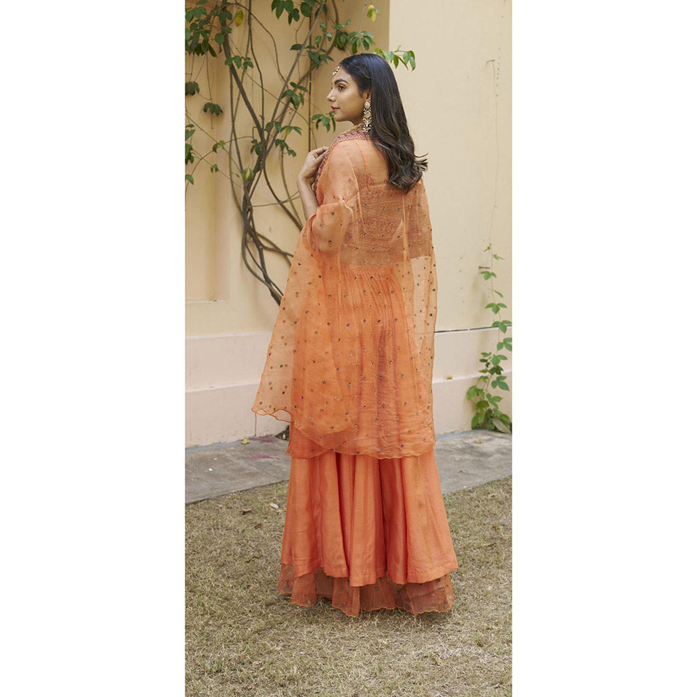 Naaz By Noor Kikli Orange Embroidered Crop Top with Palazzo and Dupatta (Set of 3)