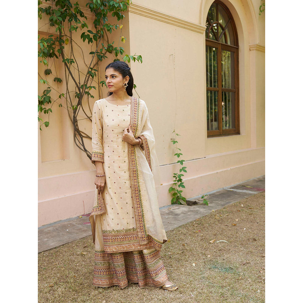 Naaz By Noor Kikli Cream Embroidered Kurta with Sharara and Dupatta (Set of 3)