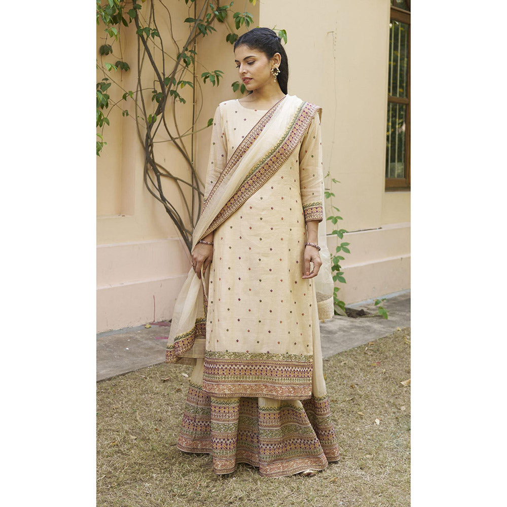 Naaz By Noor Kikli Cream Embroidered Kurta with Sharara and Dupatta (Set of 3)