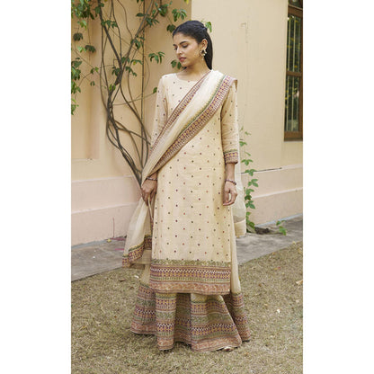 Naaz By Noor Kikli Cream Embroidered Kurta with Sharara and Dupatta (Set of 3)