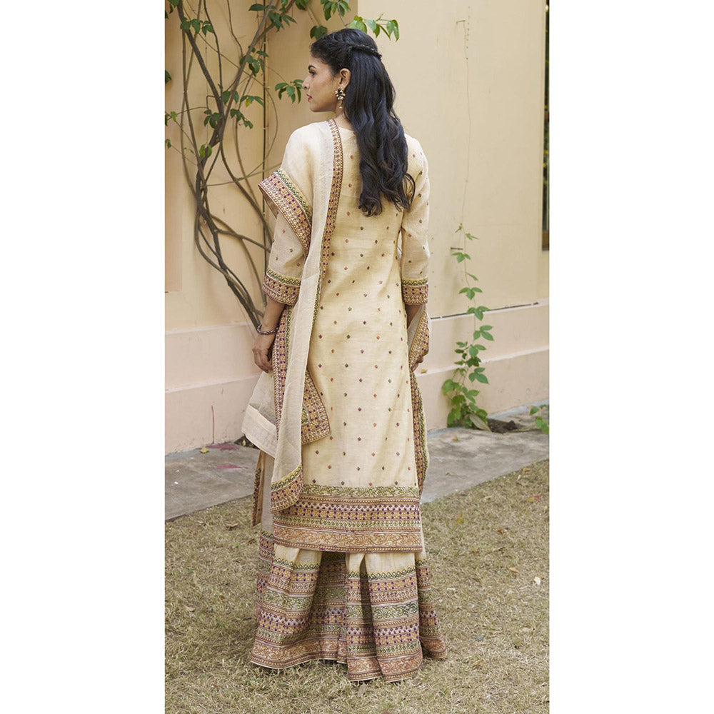 Naaz By Noor Kikli Cream Embroidered Kurta with Sharara and Dupatta (Set of 3)