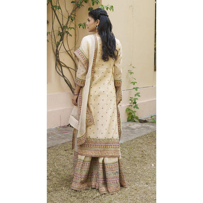 Naaz By Noor Kikli Cream Embroidered Kurta with Sharara and Dupatta (Set of 3)
