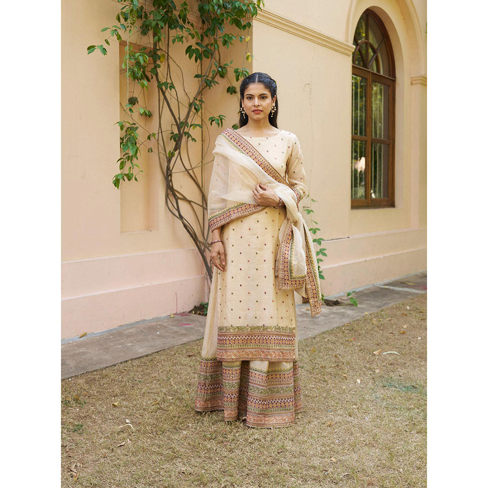 Naaz By Noor Kikli Cream Embroidered Kurta with Sharara and Dupatta (Set of 3)