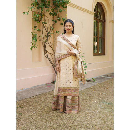 Naaz By Noor Kikli Cream Embroidered Kurta with Sharara and Dupatta (Set of 3)