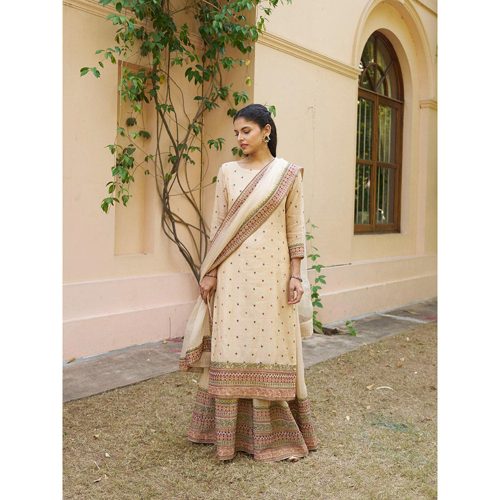 Naaz By Noor Kikli Cream Embroidered Kurta with Sharara and Dupatta (Set of 3)
