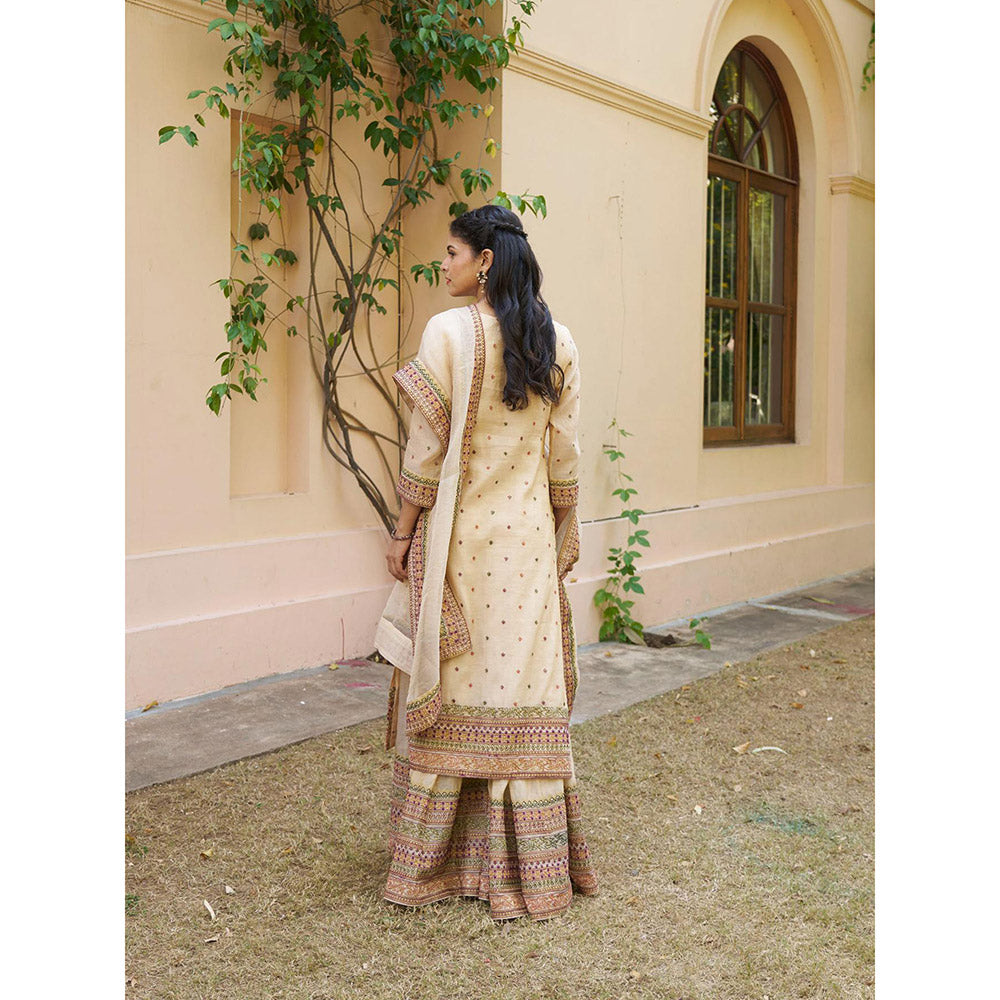 Naaz By Noor Kikli Cream Embroidered Kurta with Sharara and Dupatta (Set of 3)