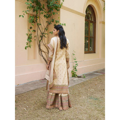 Naaz By Noor Kikli Cream Embroidered Kurta with Sharara and Dupatta (Set of 3)
