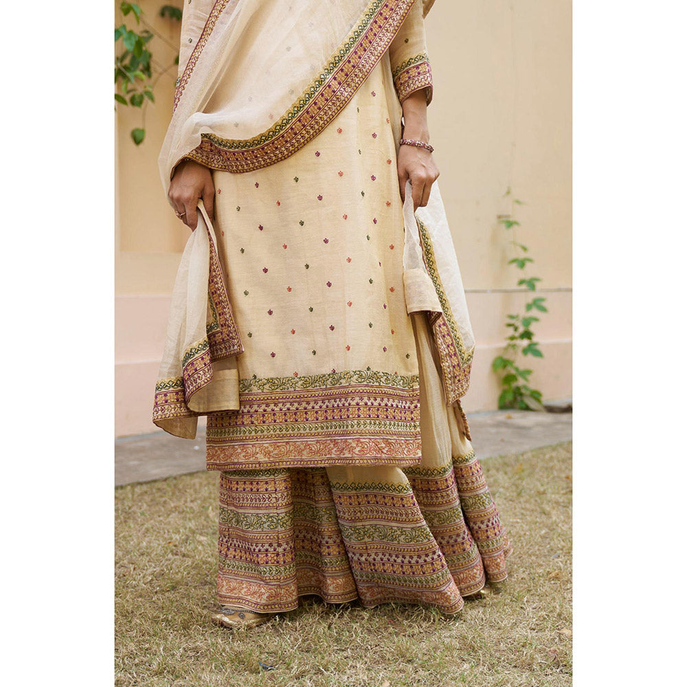 Naaz By Noor Kikli Cream Embroidered Kurta with Sharara and Dupatta (Set of 3)