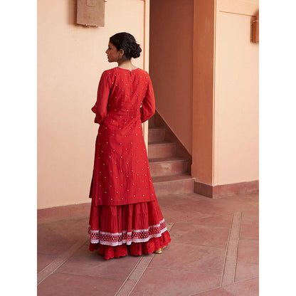 Naaz By Noor Kikli Crimson Red Embroidered Kurta with Sharara and Dupatta (Set of 3)