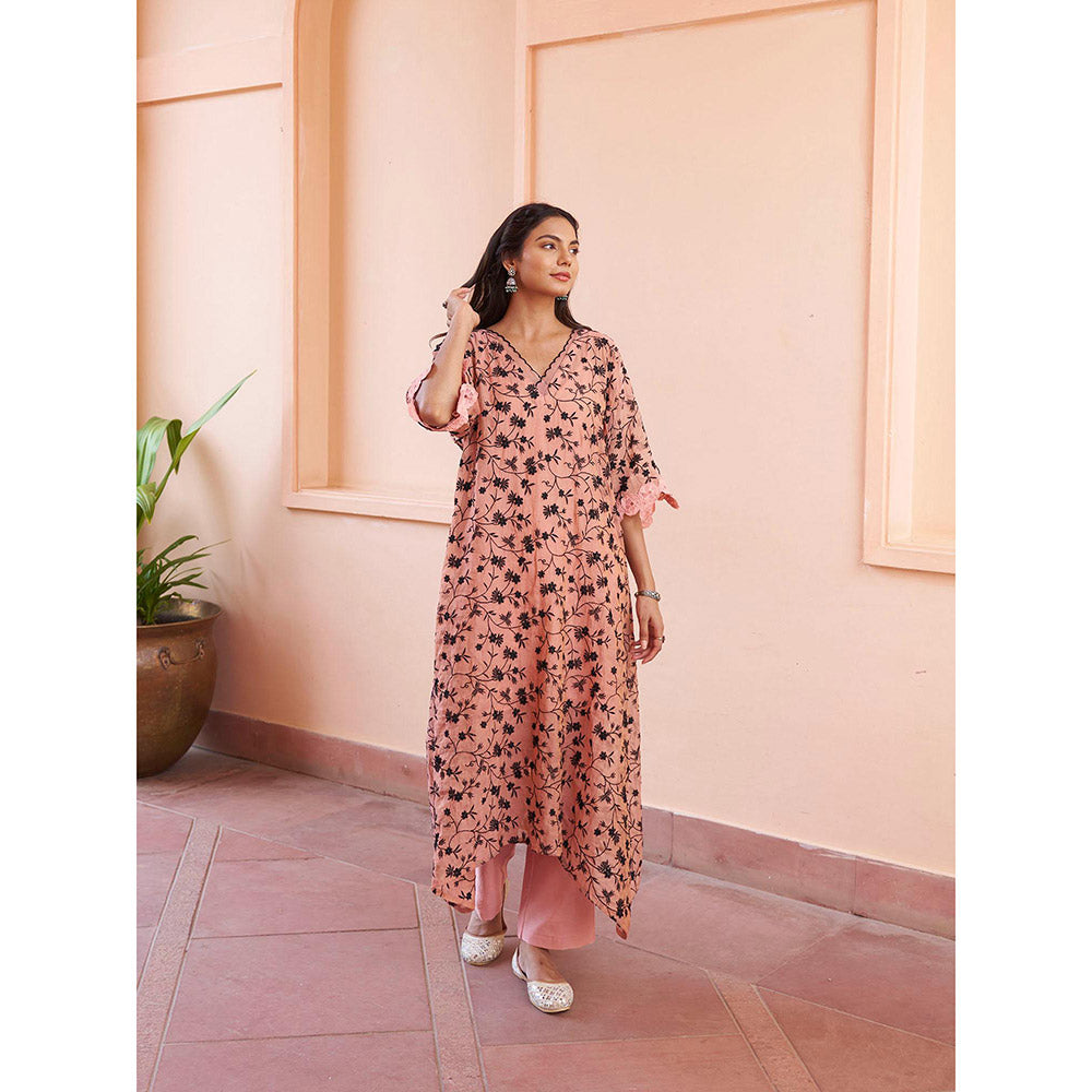 Naaz By Noor Kikli Dusky Peach Embroidered Kurta with Pant (Set of 2)