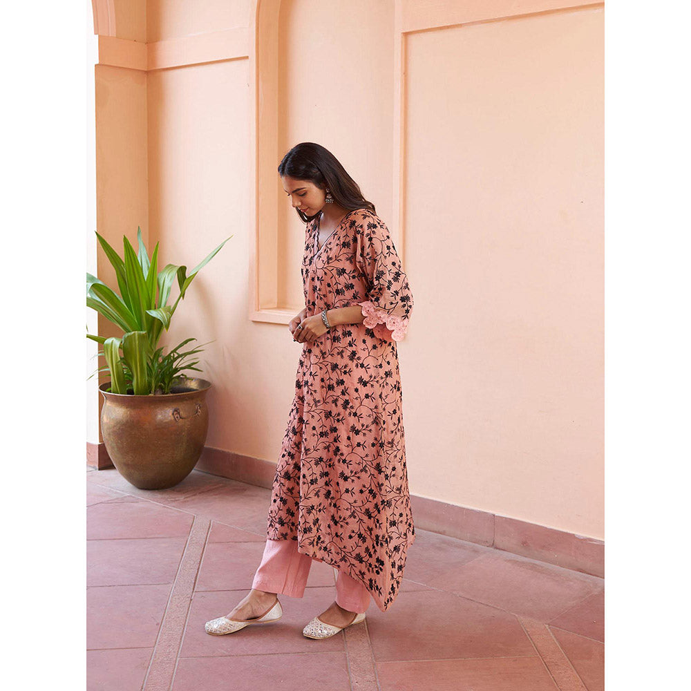 Naaz By Noor Kikli Dusky Peach Embroidered Kurta with Pant (Set of 2)