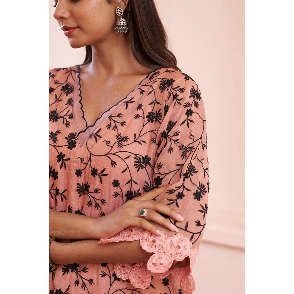 Naaz By Noor Kikli Dusky Peach Embroidered Kurta with Pant (Set of 2)