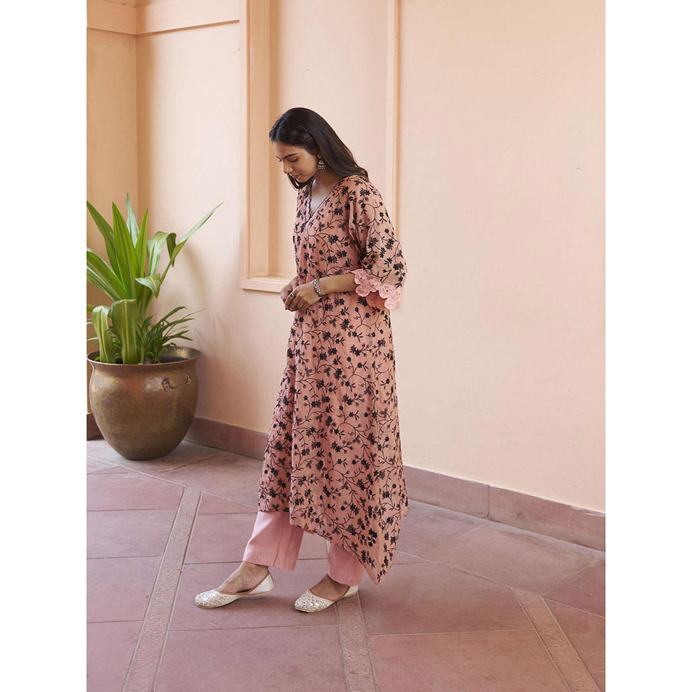 Naaz By Noor Kikli Dusky Peach Embroidered Kurta with Pant (Set of 2)