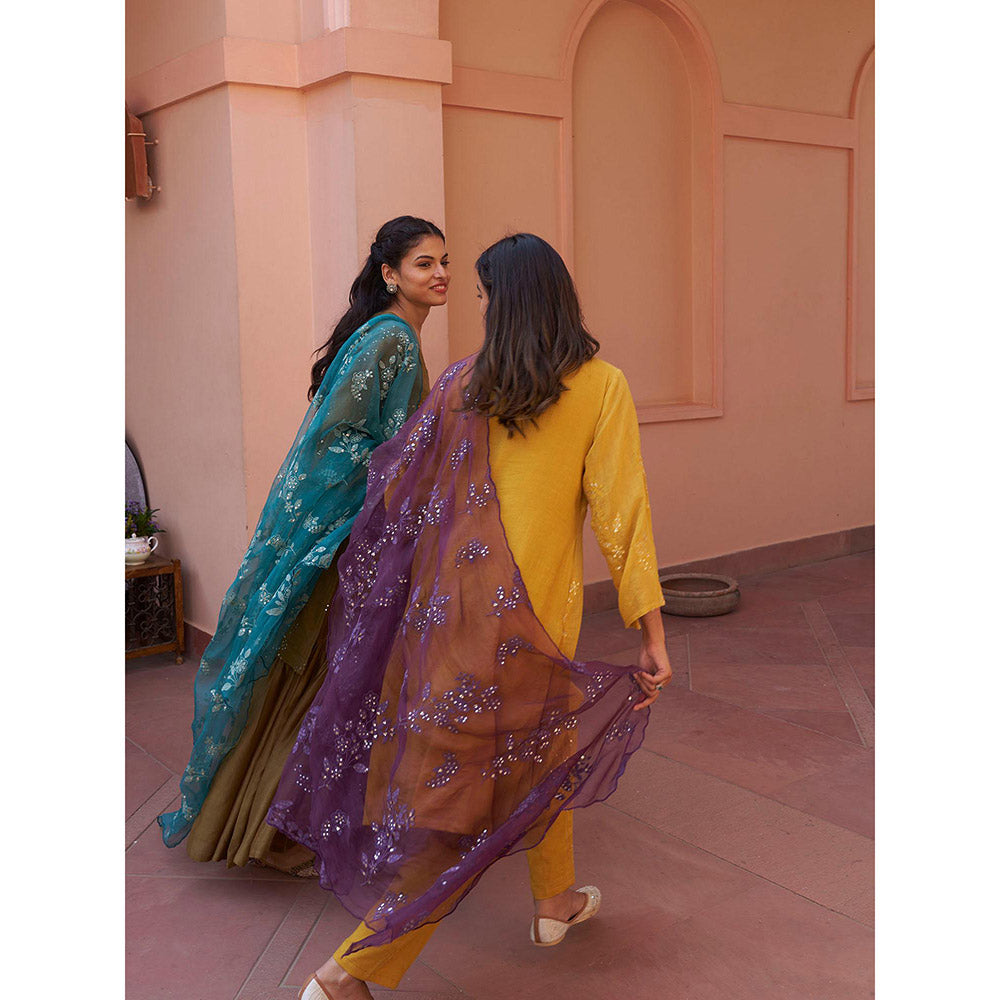 Naaz By Noor Kikli Olive Embroidered Kurta with Sharara and Dupatta (Set of 3)