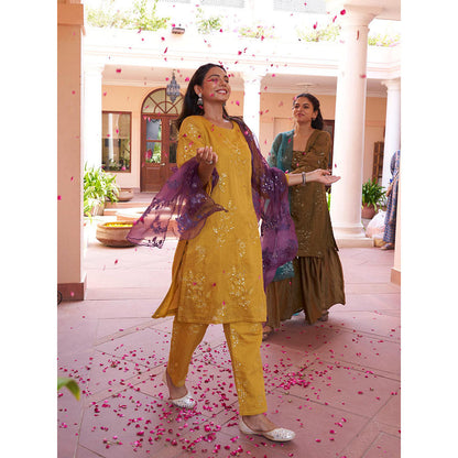 Naaz By Noor Kikli Olive Embroidered Kurta with Sharara and Dupatta (Set of 3)