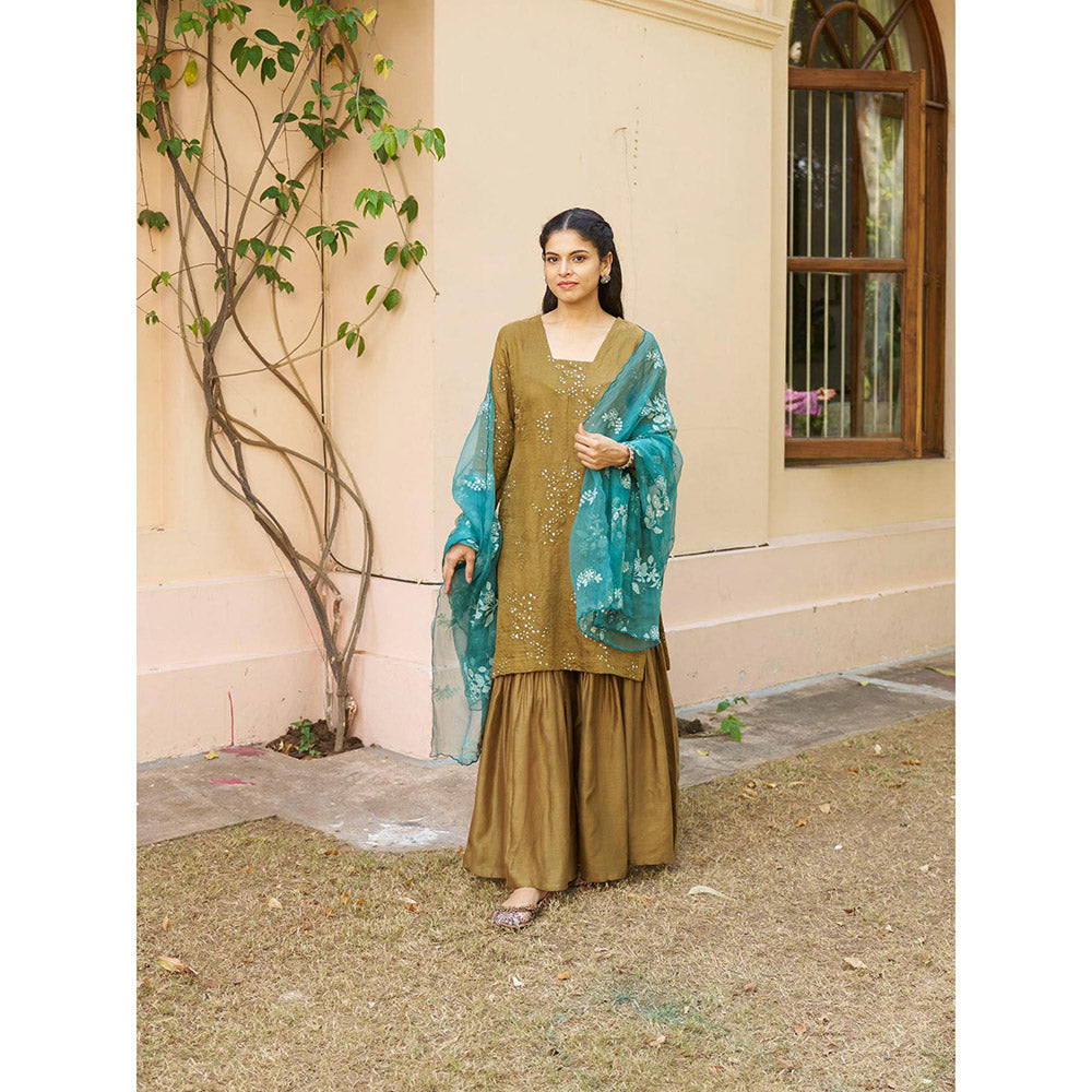 Naaz By Noor Kikli Olive Embroidered Kurta with Sharara and Dupatta (Set of 3)