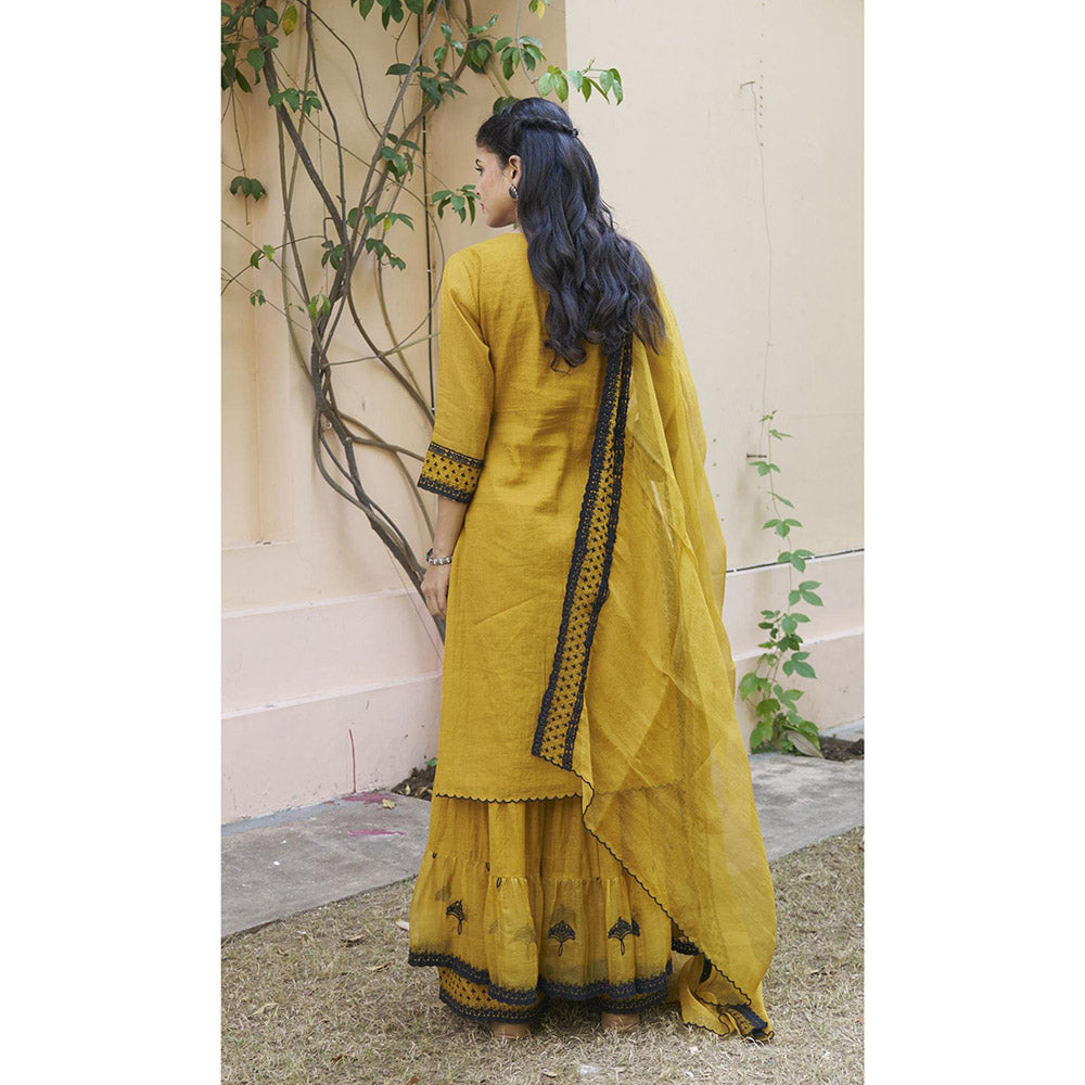 Naaz By Noor Kikli Golden Mustard Embroidered Kurta with Sharara and Dupatta (Set of 3)