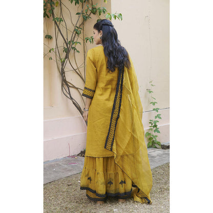 Naaz By Noor Kikli Golden Mustard Embroidered Kurta with Sharara and Dupatta (Set of 3)