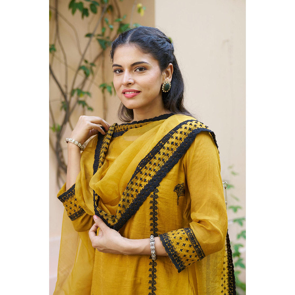Naaz By Noor Kikli Golden Mustard Embroidered Kurta with Sharara and Dupatta (Set of 3)