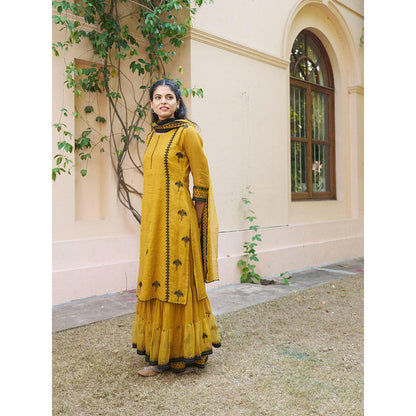 Naaz By Noor Kikli Golden Mustard Embroidered Kurta with Sharara and Dupatta (Set of 3)