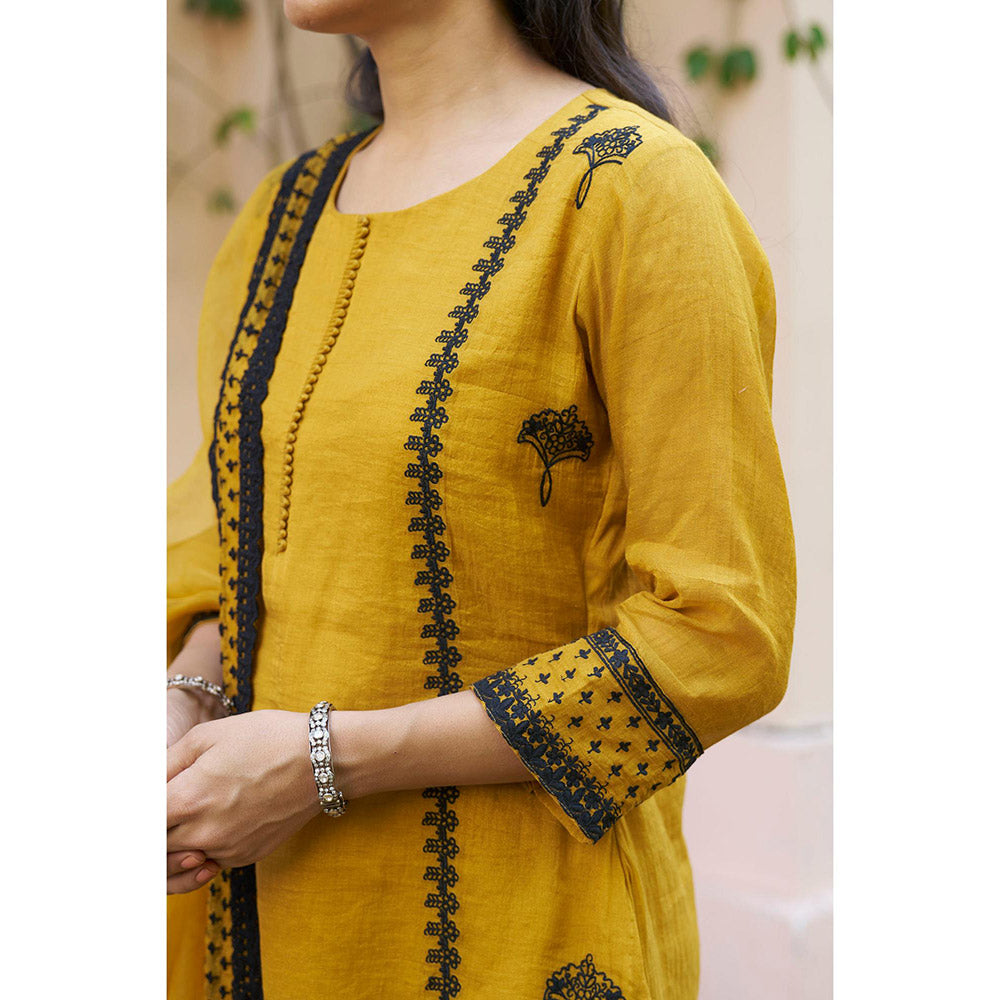Naaz By Noor Kikli Golden Mustard Embroidered Kurta with Sharara and Dupatta (Set of 3)