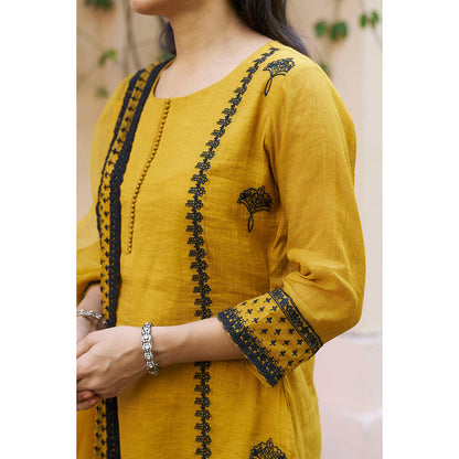 Naaz By Noor Kikli Golden Mustard Embroidered Kurta with Sharara and Dupatta (Set of 3)