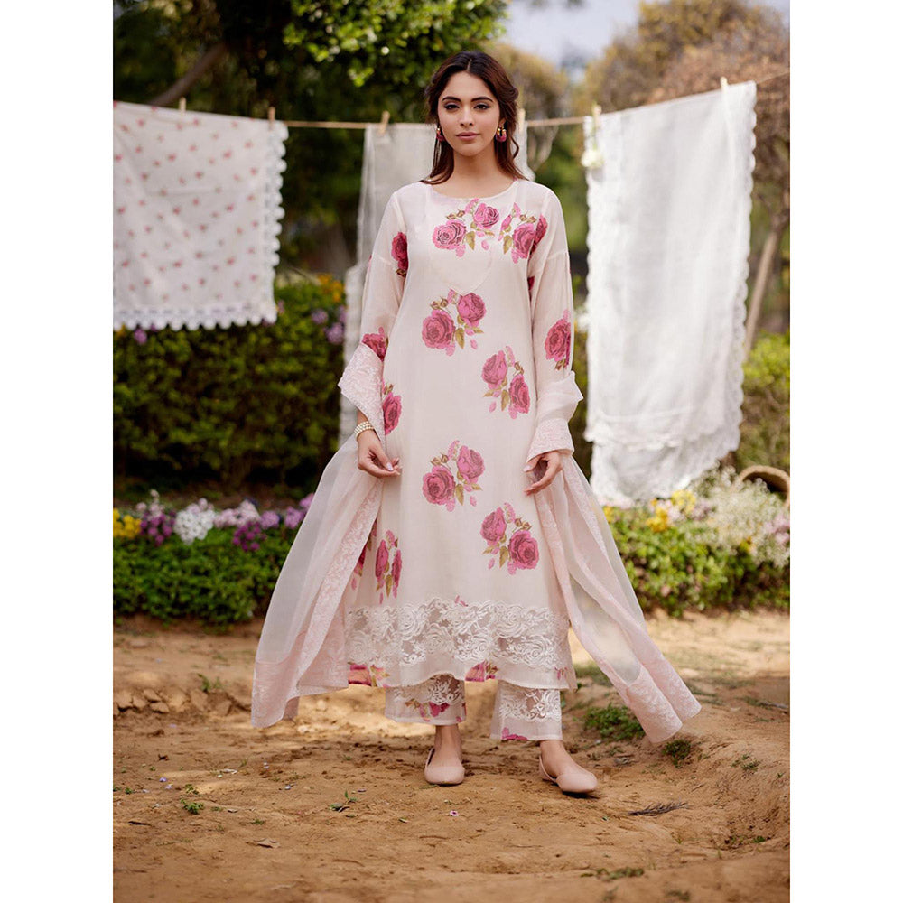 Naaz By Noor White Kurta with Pant and Dupatta (Set of 3)