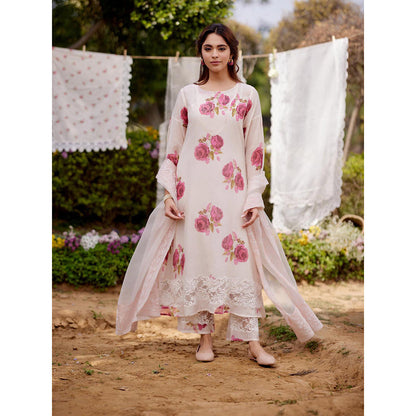 Naaz By Noor White Kurta with Pant and Dupatta (Set of 3)