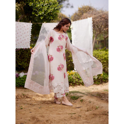 Naaz By Noor White Kurta with Pant and Dupatta (Set of 3)