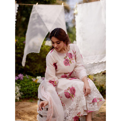 Naaz By Noor White Kurta with Pant and Dupatta (Set of 3)