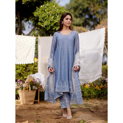 Naaz By Noor Blue African Lily Kurta with Pant and Dupatta (Set of 3)