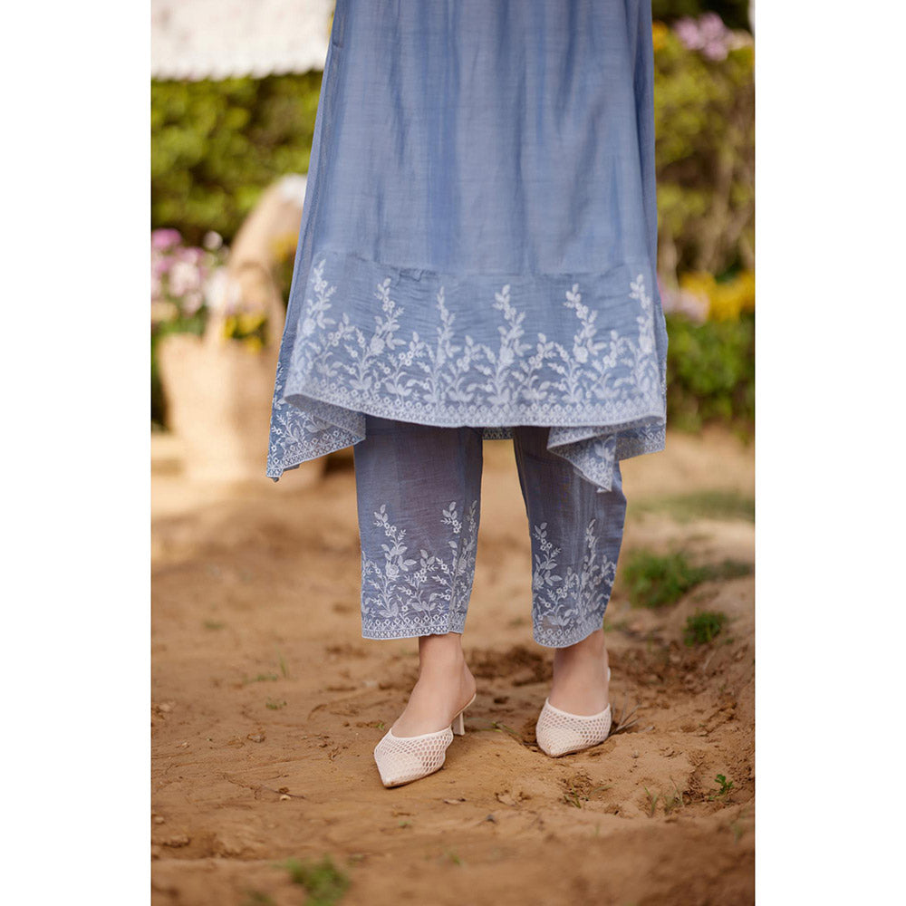 Naaz By Noor Blue African Lily Kurta with Pant and Dupatta (Set of 3)