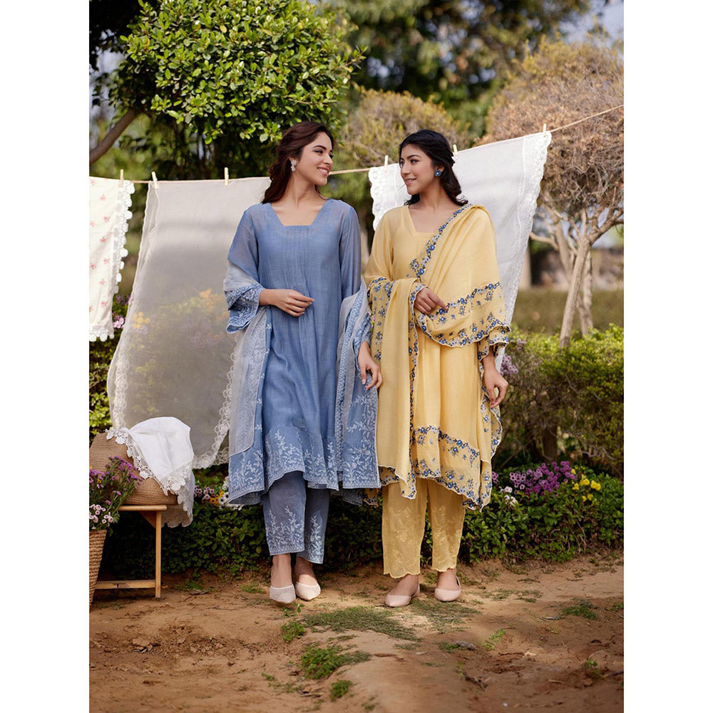 Naaz By Noor Blue African Lily Kurta with Pant and Dupatta (Set of 3)