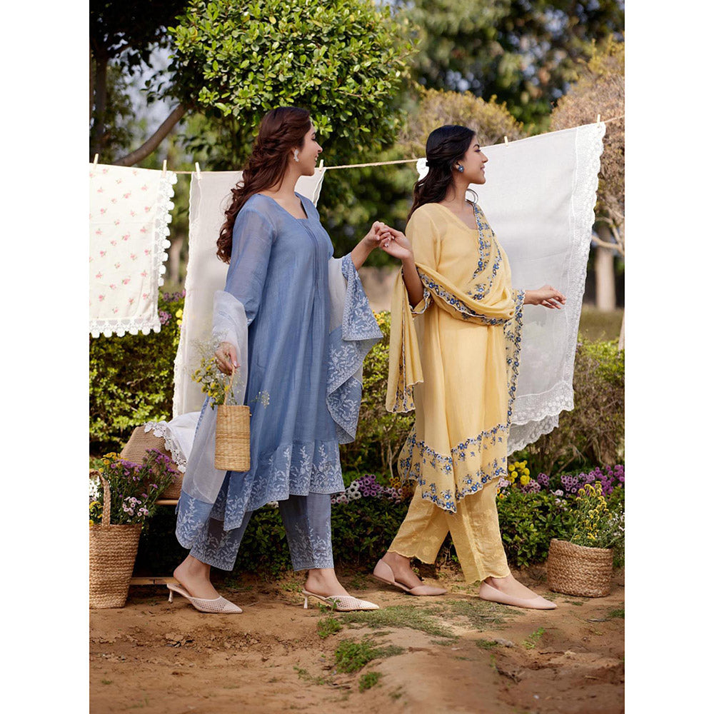 Naaz By Noor Blue African Lily Kurta with Pant and Dupatta (Set of 3)
