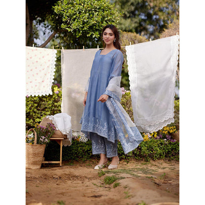 Naaz By Noor Blue African Lily Kurta with Pant and Dupatta (Set of 3)