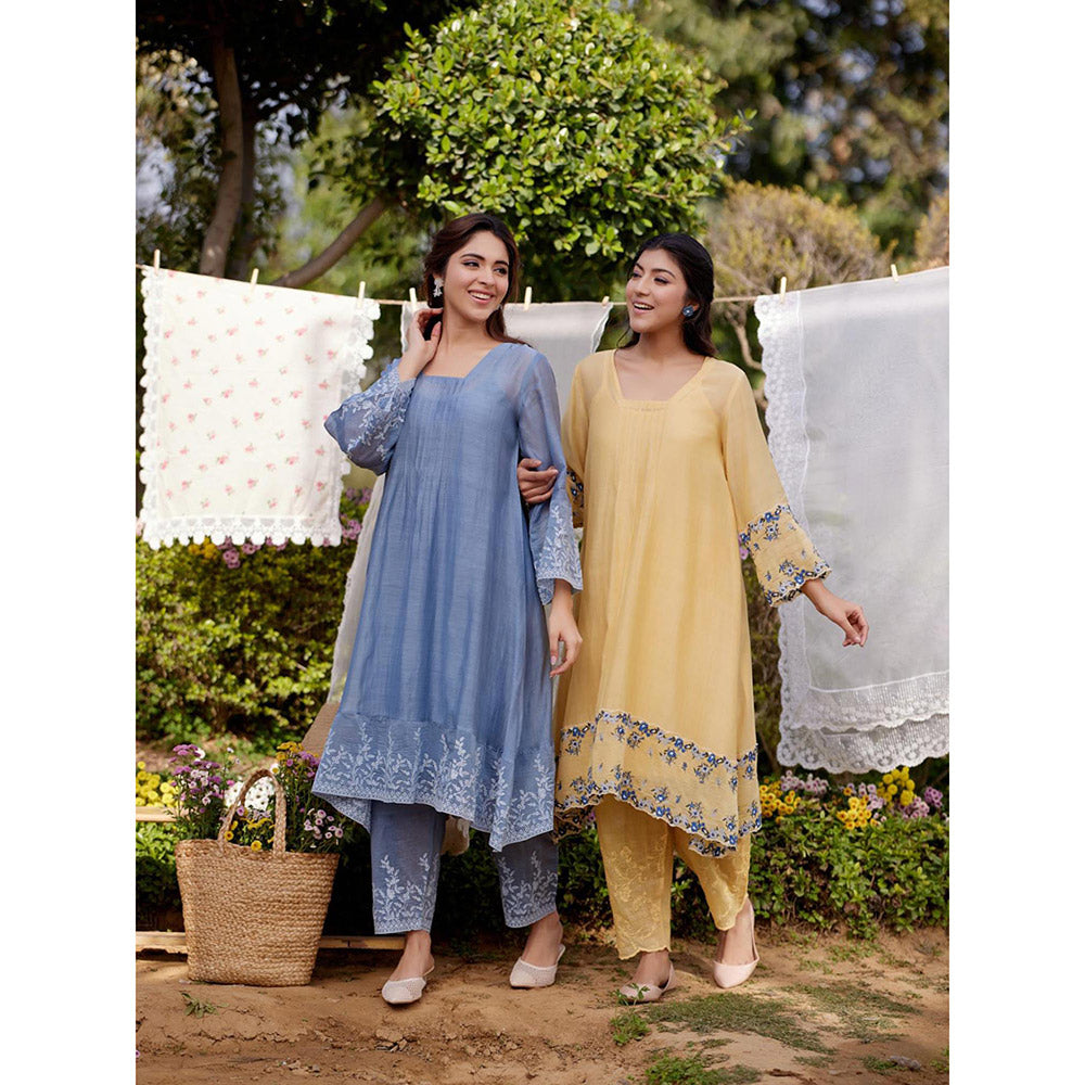 Naaz By Noor Blue African Lily Kurta with Pant and Dupatta (Set of 3)