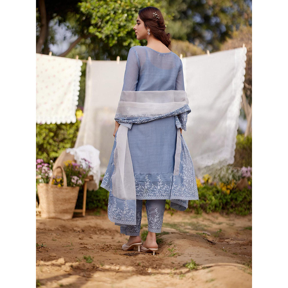 Naaz By Noor Blue African Lily Kurta with Pant and Dupatta (Set of 3)