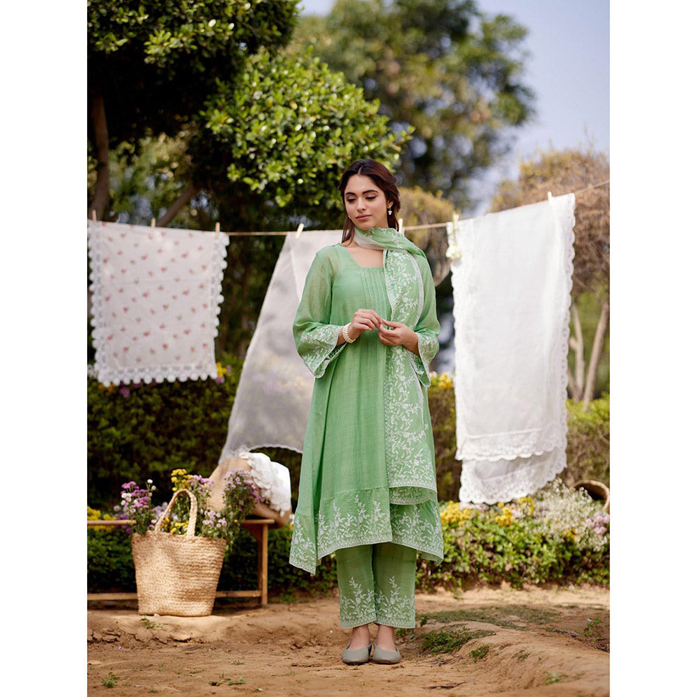Naaz By Noor Green Calla Lily Kurta with Pant and Dupatta (Set of 3)
