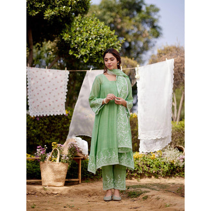 Naaz By Noor Green Calla Lily Kurta with Pant and Dupatta (Set of 3)