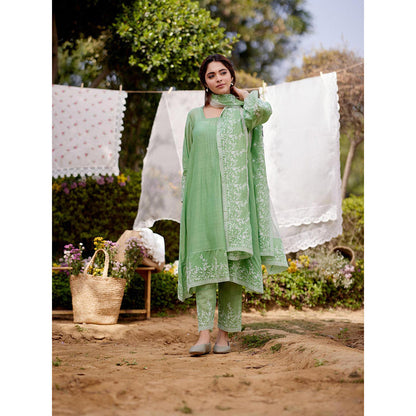 Naaz By Noor Green Calla Lily Kurta with Pant and Dupatta (Set of 3)