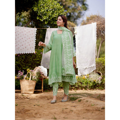 Naaz By Noor Green Calla Lily Kurta with Pant and Dupatta (Set of 3)