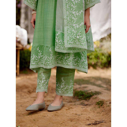 Naaz By Noor Green Calla Lily Kurta with Pant and Dupatta (Set of 3)