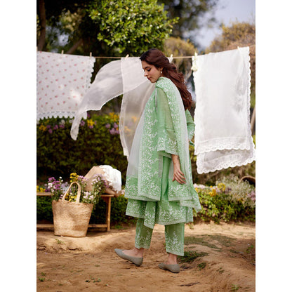 Naaz By Noor Green Calla Lily Kurta with Pant and Dupatta (Set of 3)