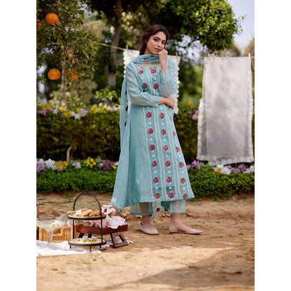 Naaz By Noor Blue Jade Vine Kurta with Pant and Dupatta (Set of 3)