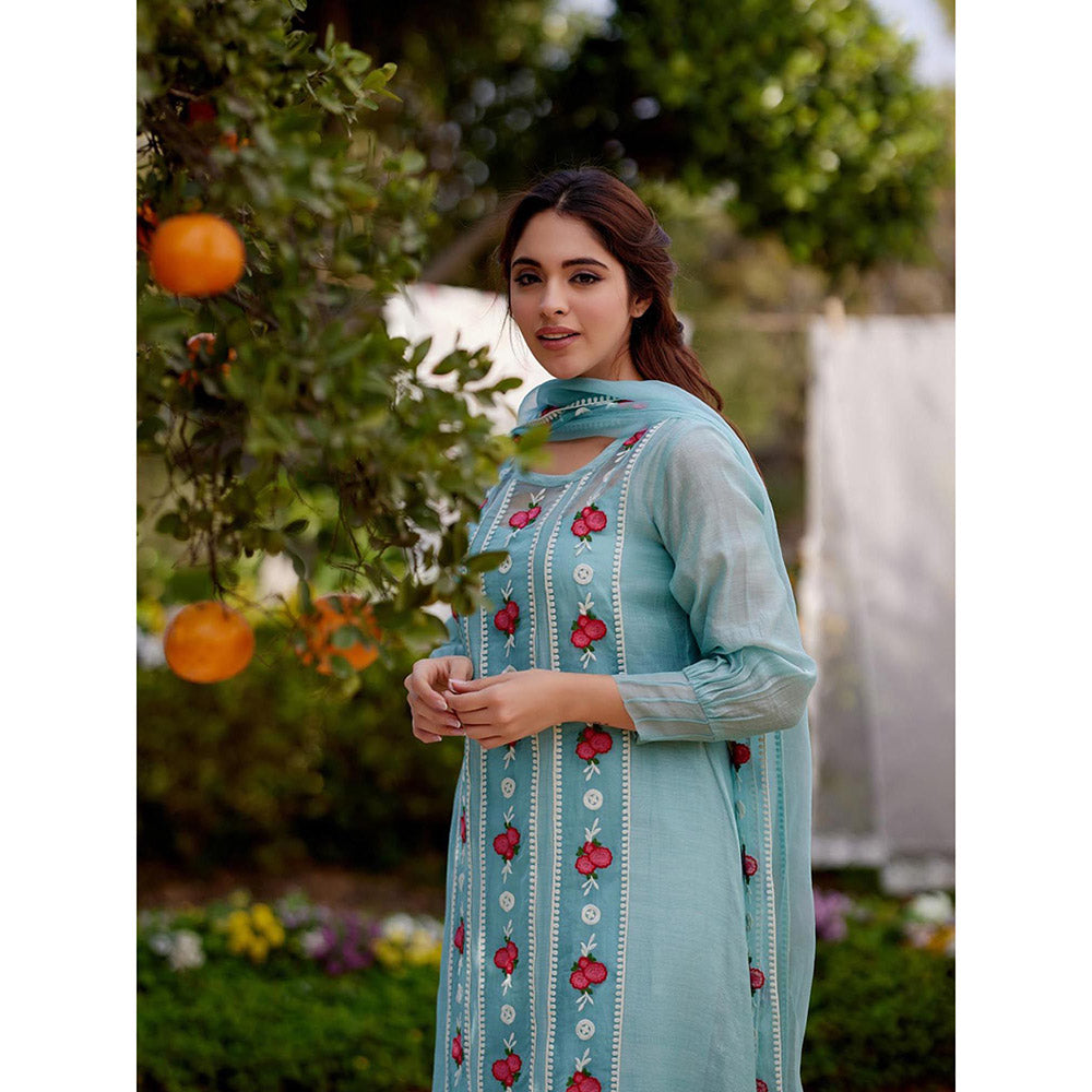 Naaz By Noor Blue Jade Vine Kurta with Pant and Dupatta (Set of 3)