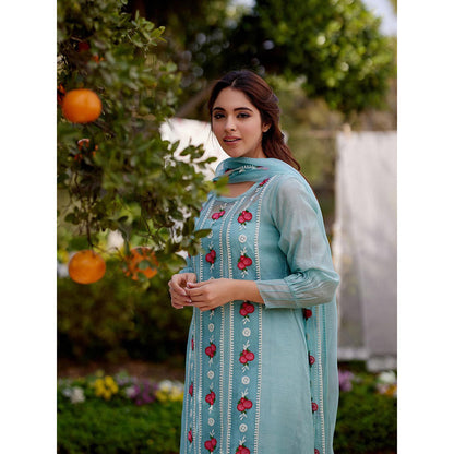 Naaz By Noor Blue Jade Vine Kurta with Pant and Dupatta (Set of 3)