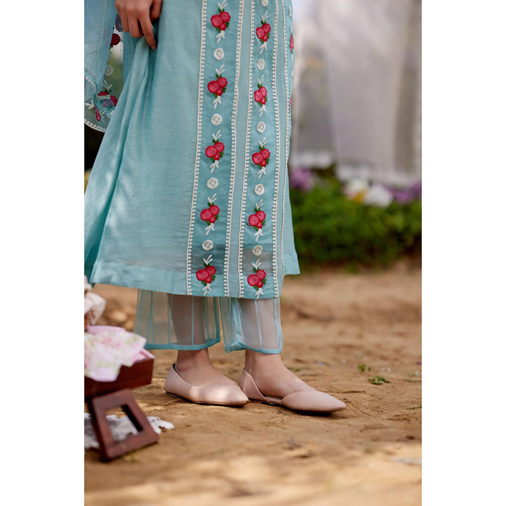 Naaz By Noor Blue Jade Vine Kurta with Pant and Dupatta (Set of 3)