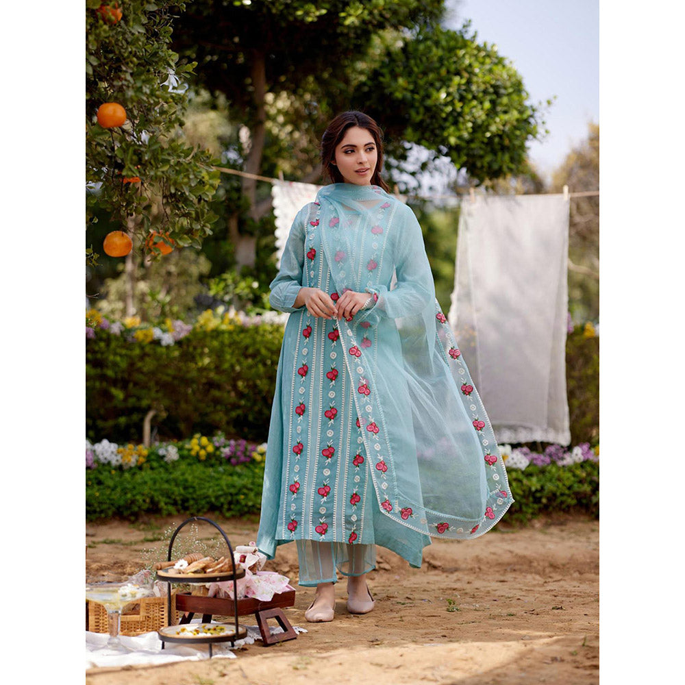 Naaz By Noor Blue Jade Vine Kurta with Pant and Dupatta (Set of 3)