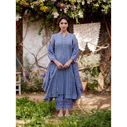 Naaz By Noor Blue African Lily Kurta with Pant and Dupatta (Set of 3)